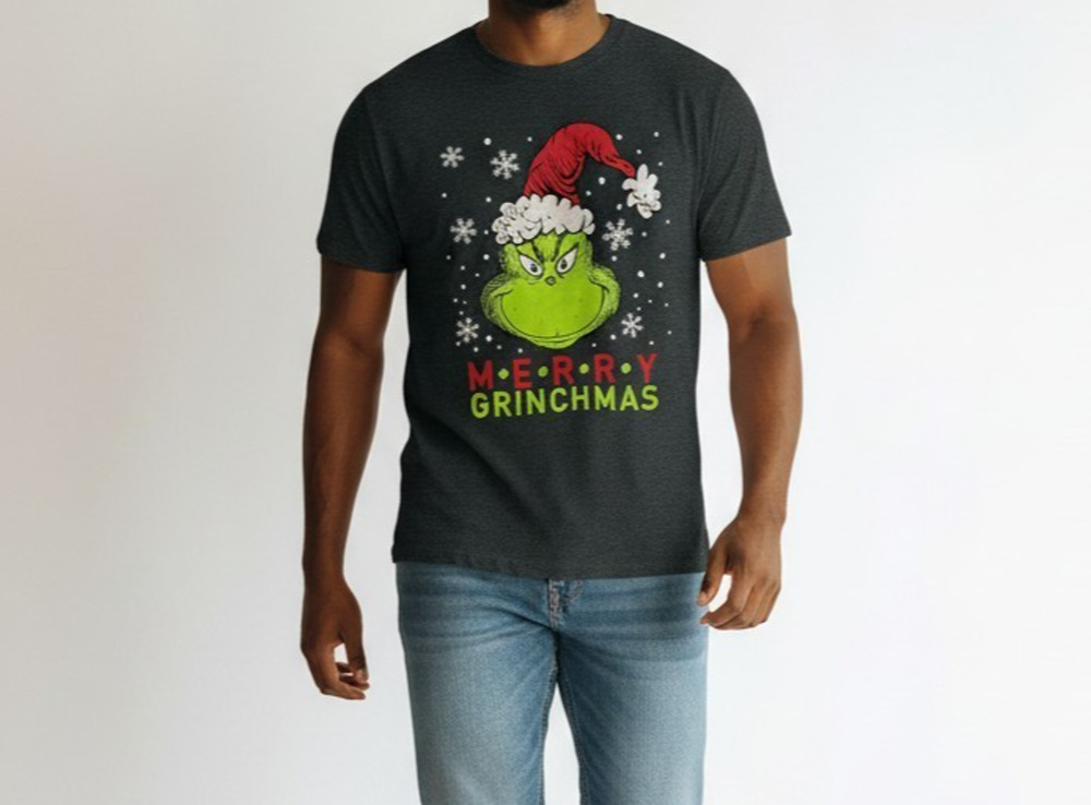 Dr. Seuss The Grinch Merry Grinchmas Men's Gray XL T-Shirt Short Sleeve Graphic